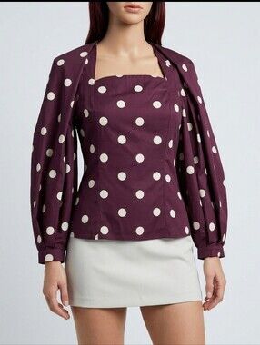 Zara Purple Polka Dot Puff Sleeve Blouse / Sz XS / Purple, White